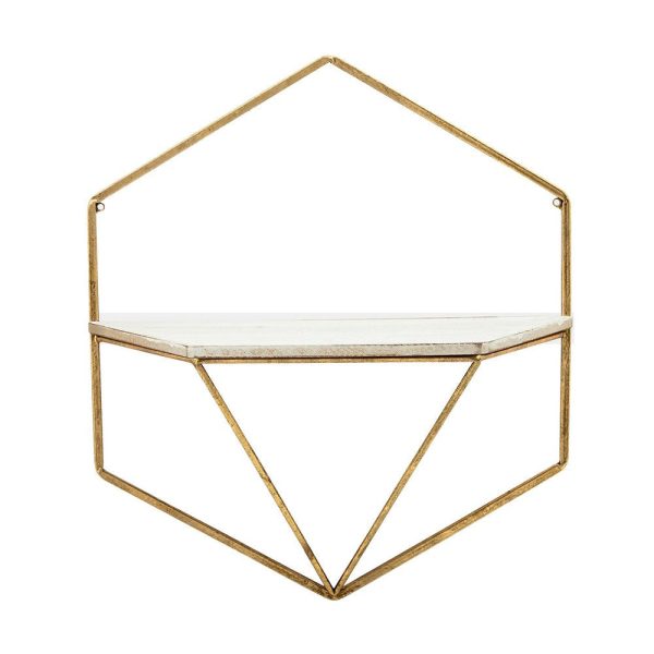 17 Inch Wall Shelves, Set of 2, Hexagonal Black Metal Frames, Brown Wood By Casagear Home Supply - Image 2