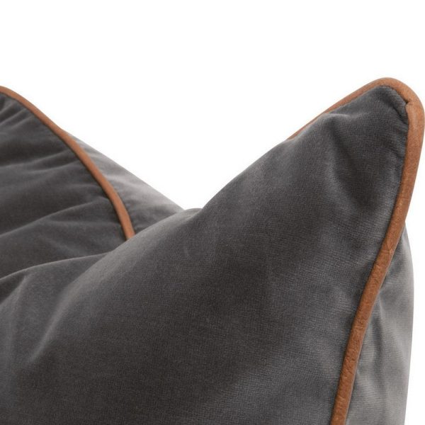 20 Inch Set of 2 Square Accent Throw Pillows, Brown Leather, Gray Velvet By Casagear Home For Cheap - Image 3