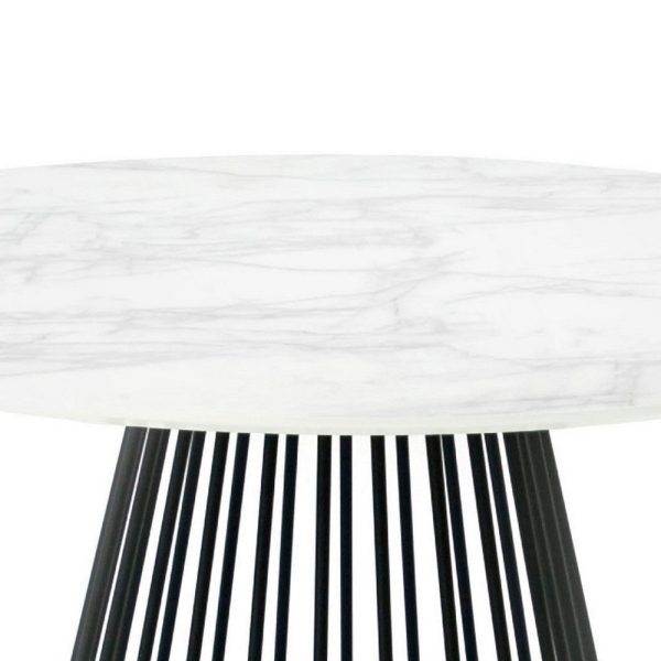 43 Inch Round Dining Table, White Faux Marble Top, Black Pedestal Base By Casagear Home Hot on Sale - Image 3