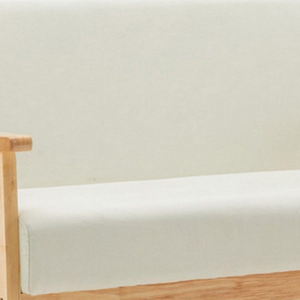 Gala 45 Inch Modern Loveseat Bench, Ivory Fabric, Natural Brown Wood Frame By Casagear Home Discount - Image 4