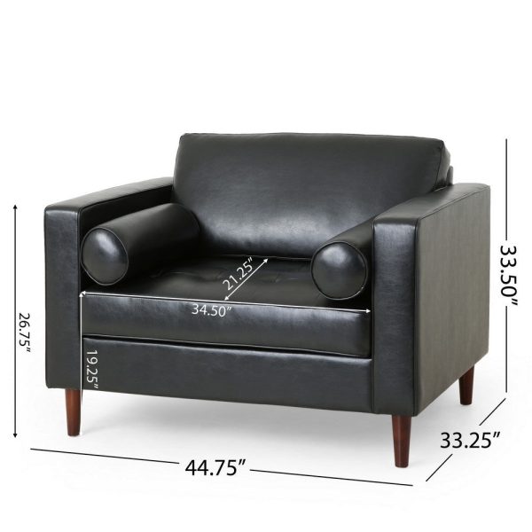 Accent Club Chair, 45 Inch Padded Seat, Birch Wood Legs, Black Faux Leather By Casagear Home Fashion - Image 5