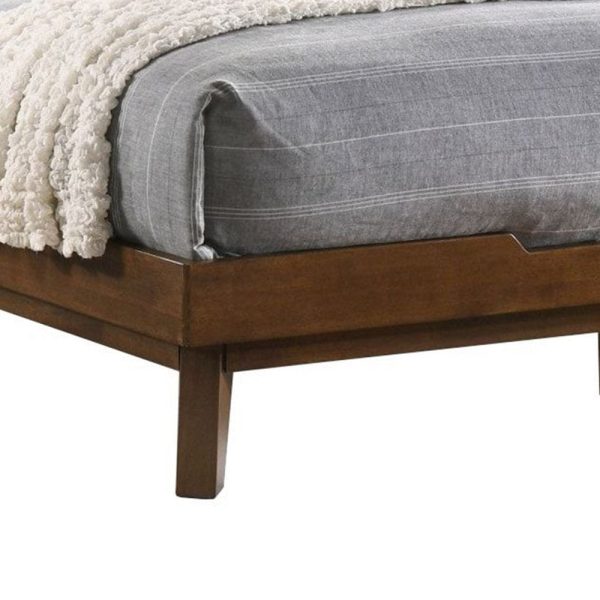 Soer King Size Bed, Chevron Pattern Tall Headboard, Walnut Brown Solid Wood By Casagear Home Cheap - Image 4