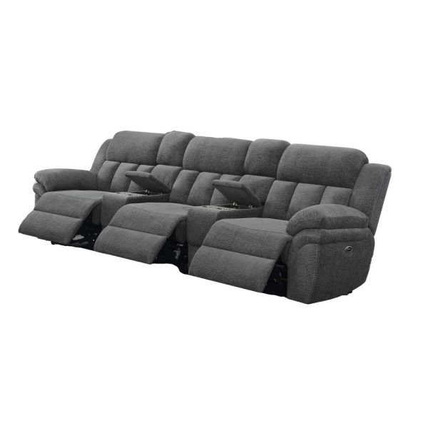 Jak Power Recliner Sofa, 2 Consoles, Cushioned Tufted Seats, Charcoal Gray By Casagear Home For Discount - Image 4