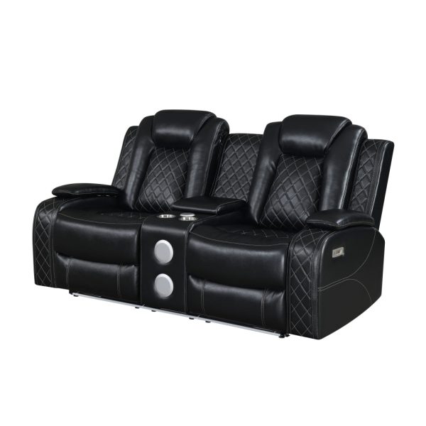 Nova Luxury Power Recliner Loveseat In Black with USB, Lights, Speakers  By Casagear Home Online Hot Sale - Image 3
