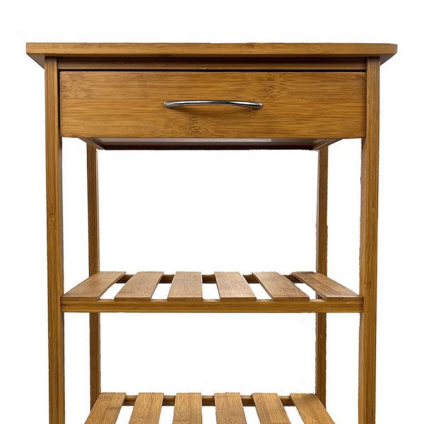 Harry Kitchen Bar Cart, 1 Drawer, 3 Shelves, Brown Bamboo, Rolling Wheels By Casagear Home Online Sale - Image 4