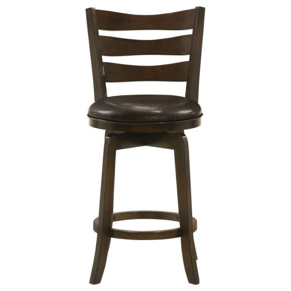 Mona Swivel Counter Height Chair, Dark Brown Faux Leather Cherry Brown Wood By Casagear Home Supply - Image 2