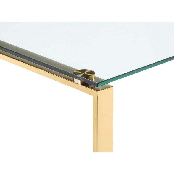 47 Inch Modern Office Desk, Clear Tempered Glass, Gold Sled Steel Frame By Casagear Home For Cheap - Image 3