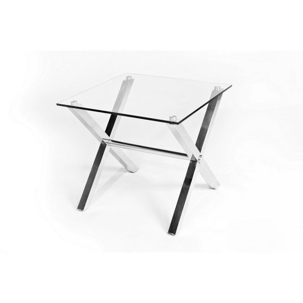 Tia 24 Inch Side End Table, Square Tempered Glass Top, X Shape Steel Legs  By Casagear Home on Sale - Image 3