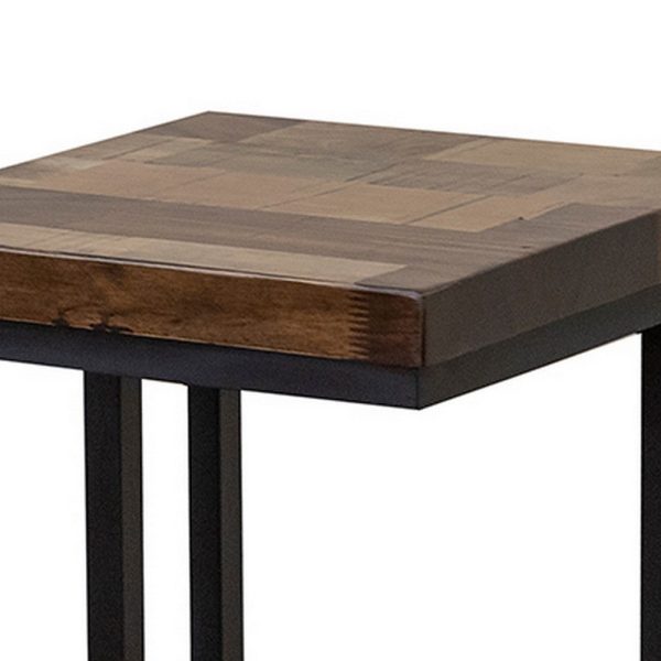 Tina Side End Table, Square Brown 15 Inch Wood Top, C Shape, Black Metal By Casagear Home For Discount - Image 4