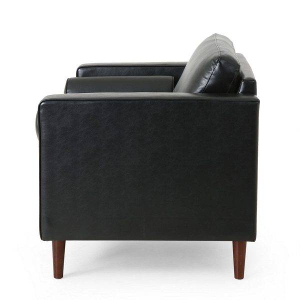 Accent Club Chair, 45 Inch Padded Seat, Birch Wood Legs, Black Faux Leather By Casagear Home Fashion - Image 4