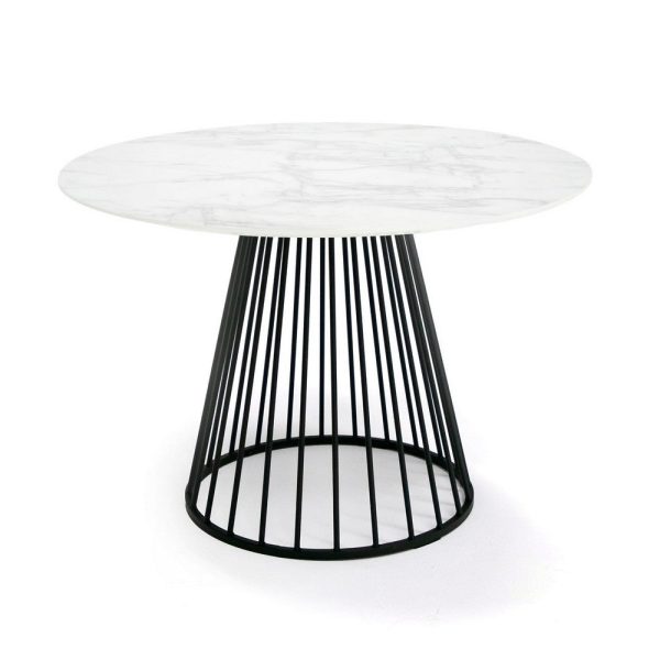 43 Inch Round Dining Table, White Faux Marble Top, Black Pedestal Base By Casagear Home Hot on Sale