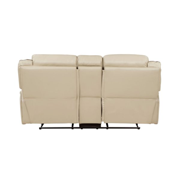 Millie 76 Inch Manual Dual Recliner Loveseat, Cupholder, Beige Faux Leather By Casagear Home Sale - Image 3