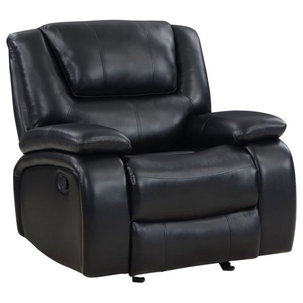 Mila Manual Glider Recliner Chair, Black Faux Leather, Pillow Top Arms By Casagear Home Online now