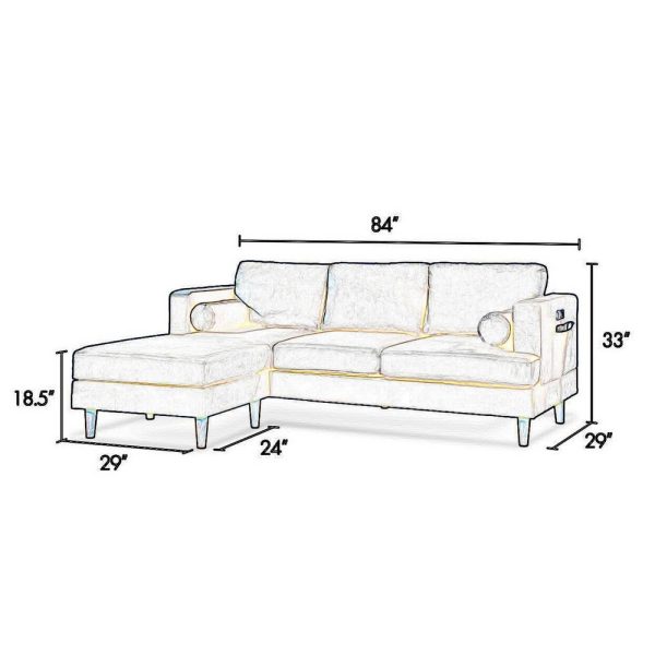 Ifo 84 Inch Sofa with Reversible Chaise Ottoman, USB, Navy Blue Velvet By Casagear Home Sale - Image 5