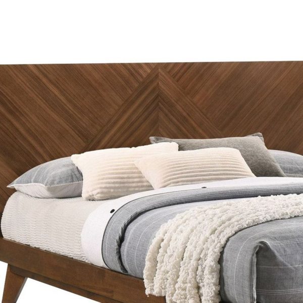 Soer King Size Bed, Chevron Pattern Tall Headboard, Walnut Brown Solid Wood By Casagear Home Cheap - Image 3