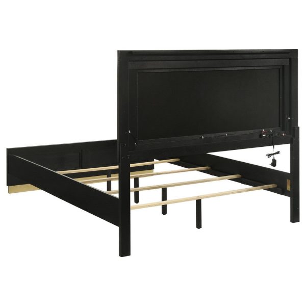 Caer King Size Bed, LED Panel Tall Headboard, Gray Upholstery, Black Okume By Casagear Home Supply - Image 5