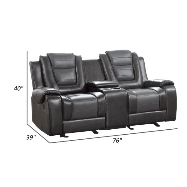 Istro 76 Inch Manual Recliner Loveseat, Cupholder Console Gray Faux Leather By Casagear Home Online Sale - Image 4