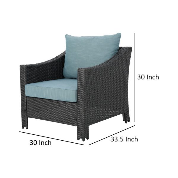 Annie Outdoor Accent Armchair Set of 2, Blue, Gray Rattan Wicker, Iron By Casagear Home For Cheap - Image 5