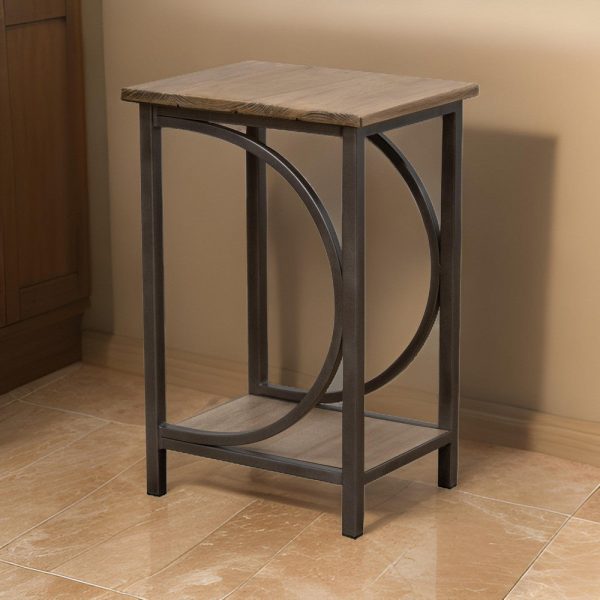 Dria Accent Side Table, 18 Inch Brown Solid Wood Top, Black Metal By Casagear Home For Sale