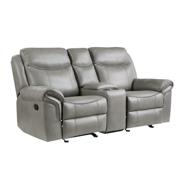 Max 80 Inch Dual Manual Recliner Loveseat, Cupholders, Gray Faux Leather By Casagear Home Online Sale - Image 3