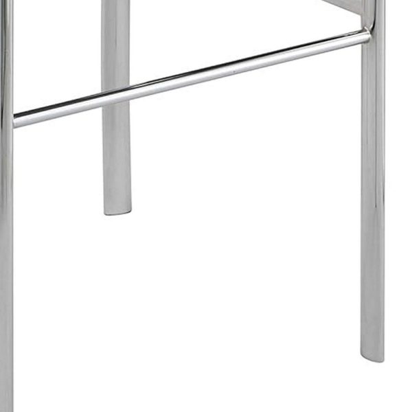 Suze 30 Inch Metal Bar Chair, Chrome Base, Brown Vegan Leather Upholstery By Casagear Home Fashion - Image 4