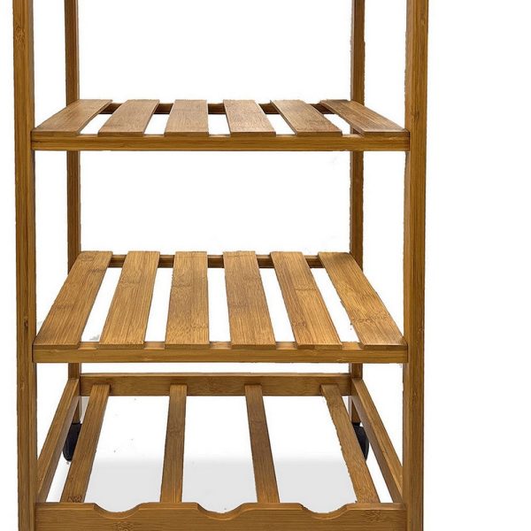 Harry Kitchen Bar Cart, 1 Drawer, 3 Shelves, Brown Bamboo, Rolling Wheels By Casagear Home Online Sale - Image 2
