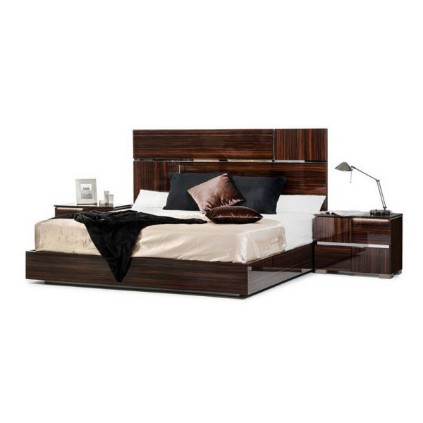 Cass King Size Platform Bed, Silver Accent Headboard, Ebony Brown Lacquer By Casagear Home on Sale