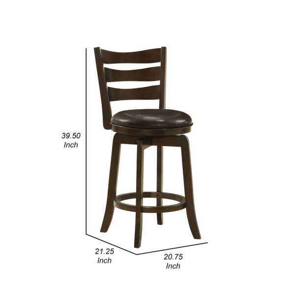 Mona Swivel Counter Height Chair, Dark Brown Faux Leather Cherry Brown Wood By Casagear Home Supply - Image 5