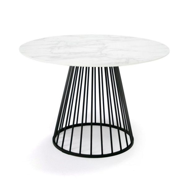 43 Inch Round Dining Table, White Faux Marble Top, Black Pedestal Base By Casagear Home Hot on Sale - Image 2