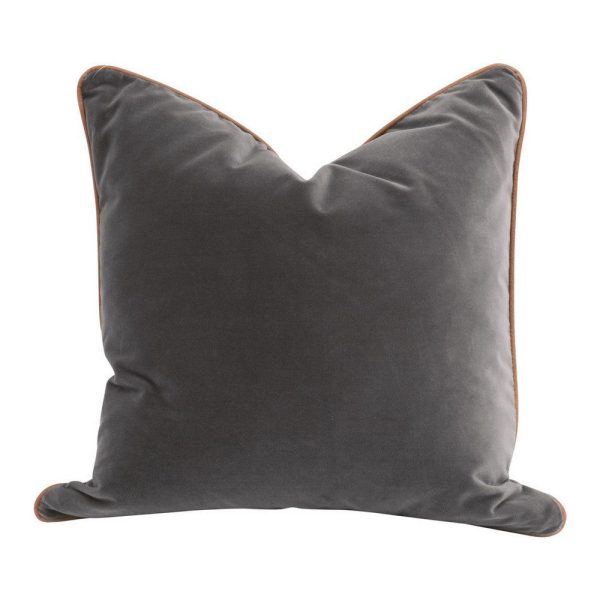 20 Inch Set of 2 Square Accent Throw Pillows, Brown Leather, Gray Velvet By Casagear Home For Cheap - Image 2