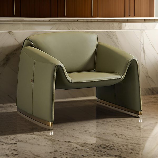 Hei 38 Inch Accent Chair, Green Real Leather Upholstery, Gold Metal Finish By Casagear Home Supply