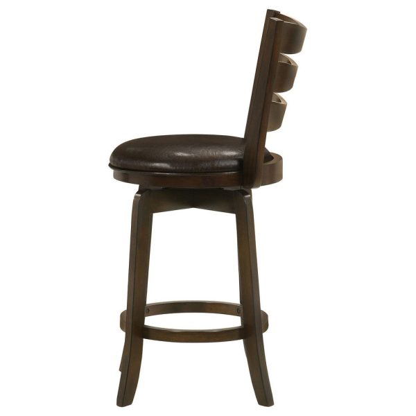 Mona Swivel Counter Height Chair, Dark Brown Faux Leather Cherry Brown Wood By Casagear Home Supply - Image 4