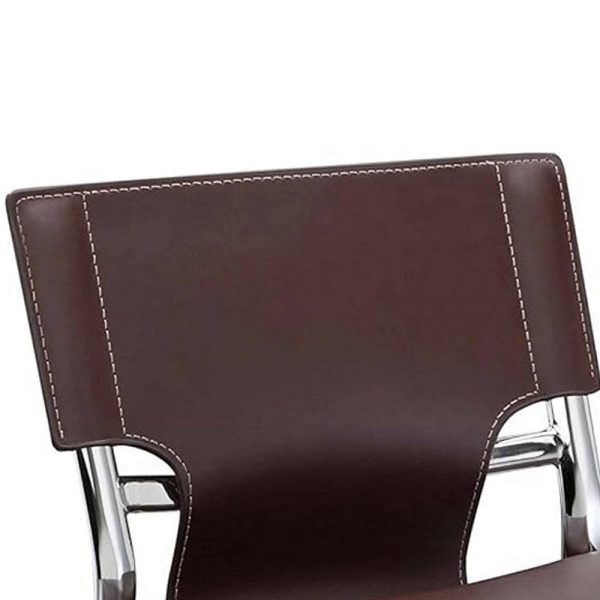 Suze 30 Inch Metal Bar Chair, Chrome Base, Brown Vegan Leather Upholstery By Casagear Home Fashion - Image 2