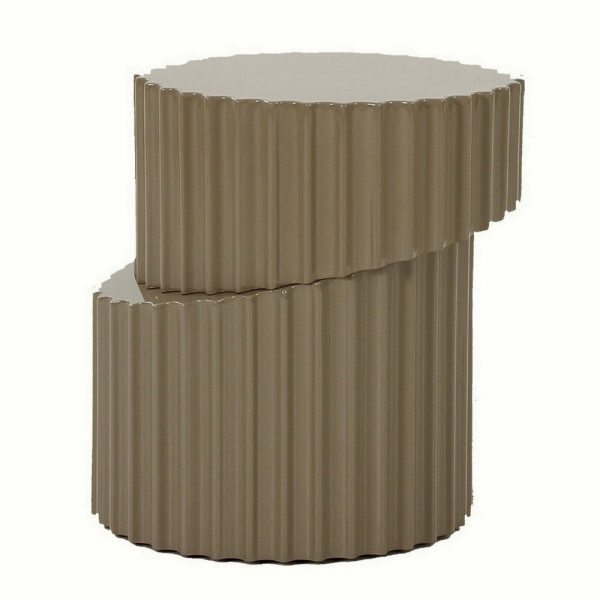 21 Inch End Table, Center Sliced Art Design, Fluted Details, Taupe Gray By Casagear Home Online now - Image 2