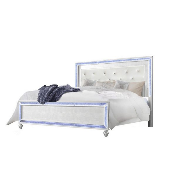 Noel Queen Size Bed with Crystal Tufted Upholstered Headboard, LED, White  By Casagear Home Cheap - Image 2