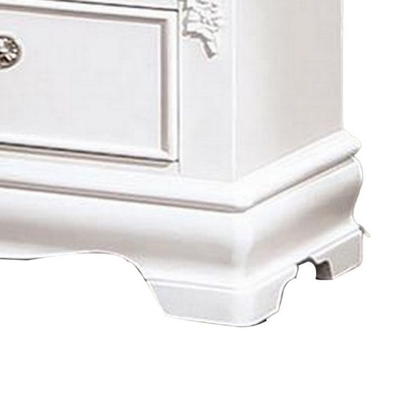 Aleci 24 Inch Nightstand, 2 Drawers, Carved Details, Solid Wood, White By Casagear Home Sale - Image 4
