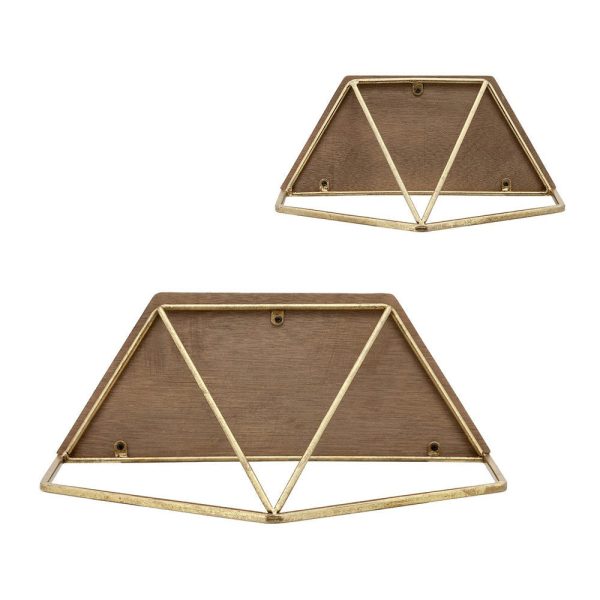 17 Inch Wall Shelves, Set of 2, Hexagonal Black Metal Frames, Brown Wood By Casagear Home Supply - Image 4