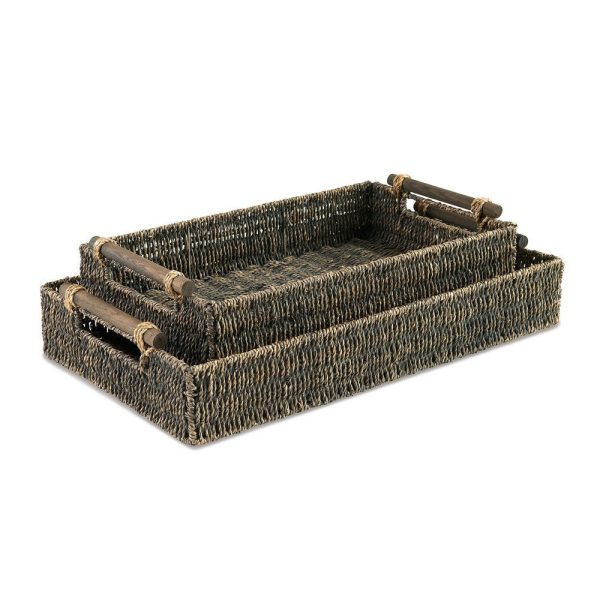 Ashley Lima Nesting Tray Set of 2, Handles, Gray Seagrass Woven For Cheap - Image 2