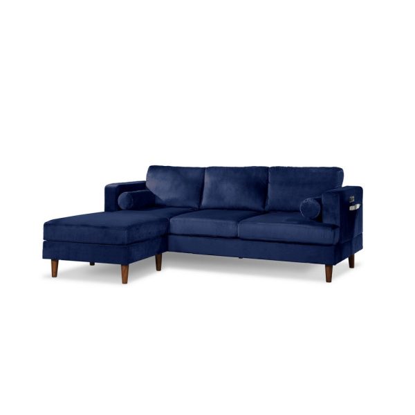 Ifo 84 Inch Sofa with Reversible Chaise Ottoman, USB, Navy Blue Velvet By Casagear Home Sale - Image 2