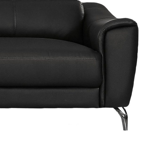 Reno Mave 80 Inch Sofa, Chrome, Flared Arms, Plush Black Top Grain Leather By Casagear Home Online Sale - Image 5