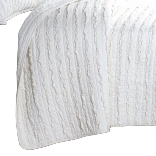 Yukon Fabric 3 Piece King Size Quilt Set with Ruffle Striped Pattern, White By Casagear Home Discount - Image 4