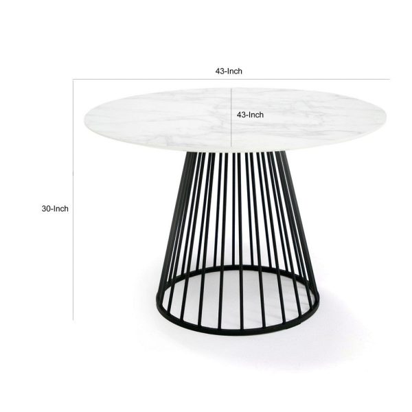 43 Inch Round Dining Table, White Faux Marble Top, Black Pedestal Base By Casagear Home Hot on Sale - Image 5