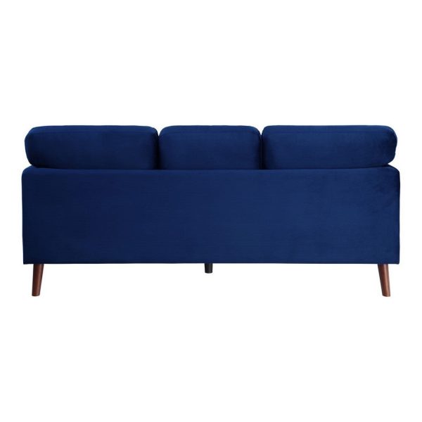 Bard 81 Inch Sofa, Blue Velvet, Reversible Cushions, Dark Brown Solid Wood By Casagear Home Discount - Image 3