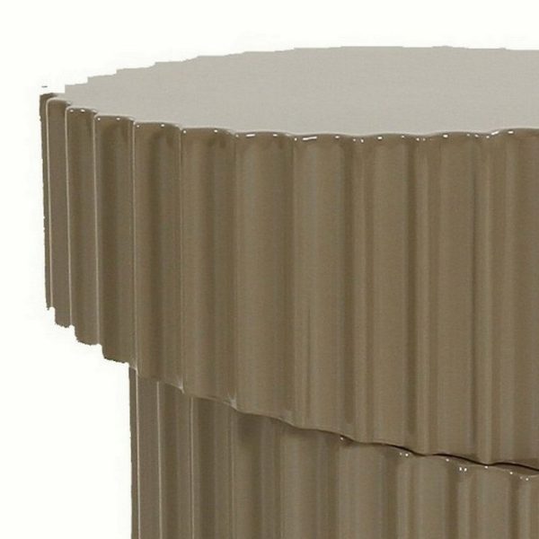 21 Inch End Table, Center Sliced Art Design, Fluted Details, Taupe Gray By Casagear Home Online now - Image 4