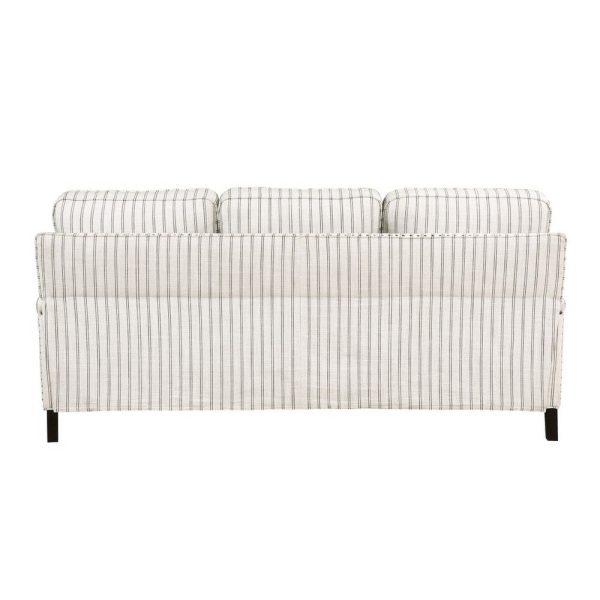 Claire 78 Inch Sofa, Beige, Gray Polyester Pinstripes, Cushions, Solid Wood By Casagear Home For Discount - Image 3