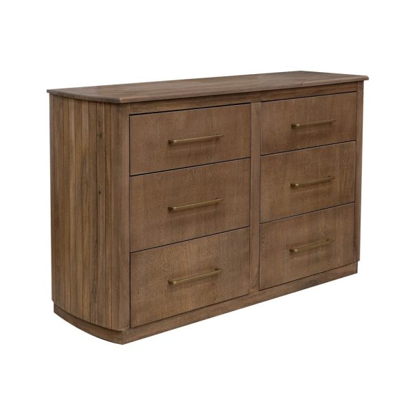Okai Wide Dresser, 6 Drawers, Metal Handles, Farmhouse Brown Solid Wood By Casagear Home Fashion - Image 2
