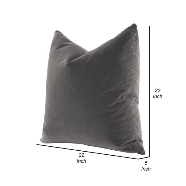 22 Inch Set of 2 Accent Throw Throw Pillows, Down Fill, Gray Velvet By Casagear Home Discount - Image 5