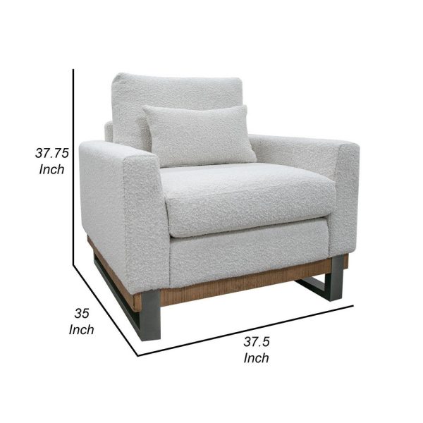 Dome Accent Chair with Throw Pillow, Solid Pine Wood, Ivory Polyester By Casagear Home Sale - Image 5