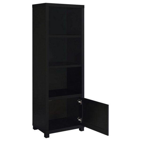 Janice Media Tower Bookcase, 3 Shelves, 1 Storage Cabinet,  Black Finish By Casagear Home Cheap - Image 2