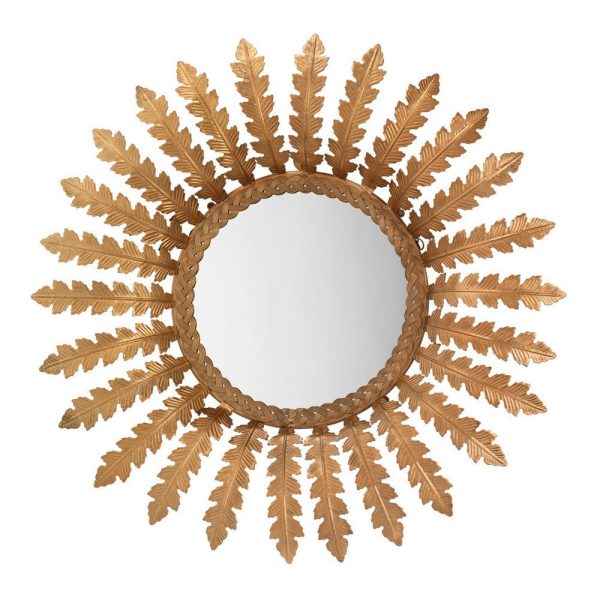 Mirror with Metal Frame and Leaf Design, Brass and Silver By Casagear Home Discount